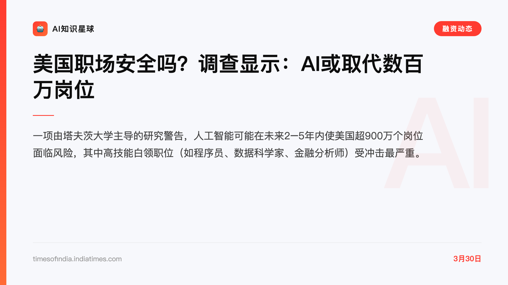 美国职场安全吗?调查显示:AI或取代数百万岗位
