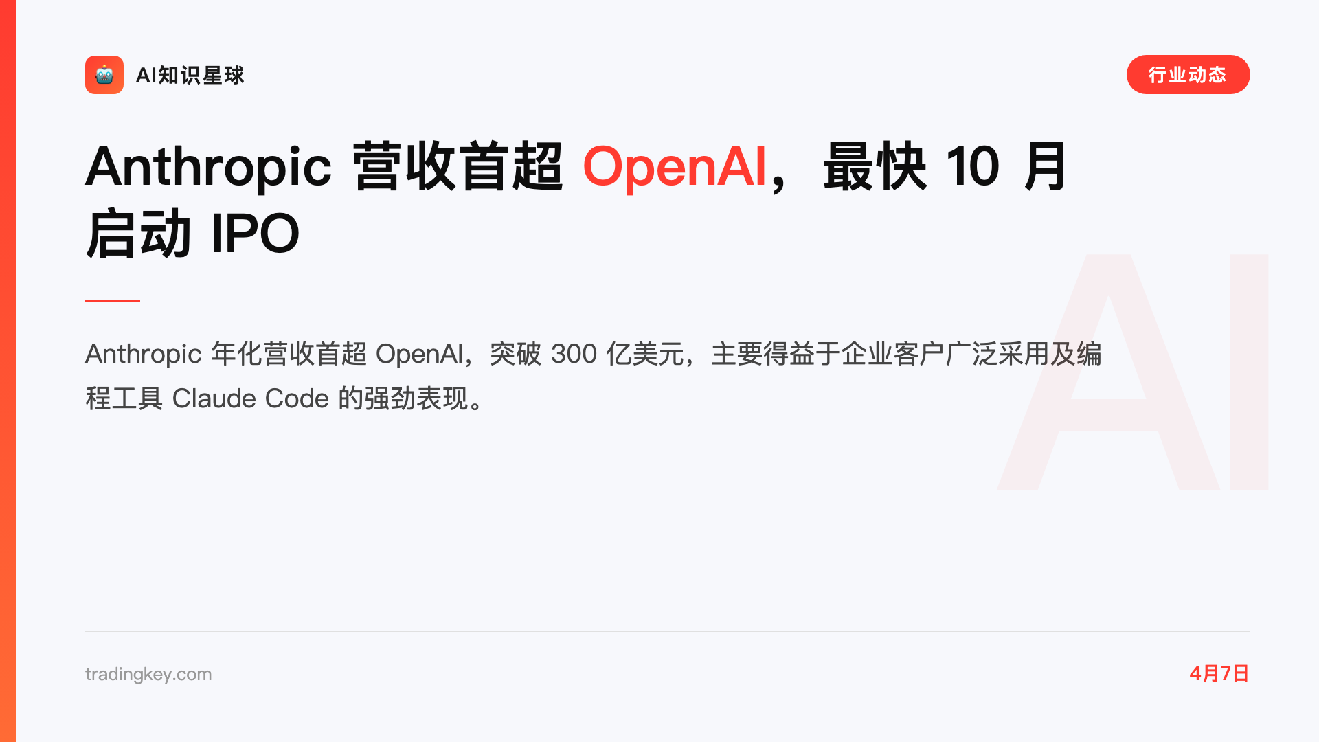 Anthropic 营收首超 OpenAI,最快 10 月启动 IPO