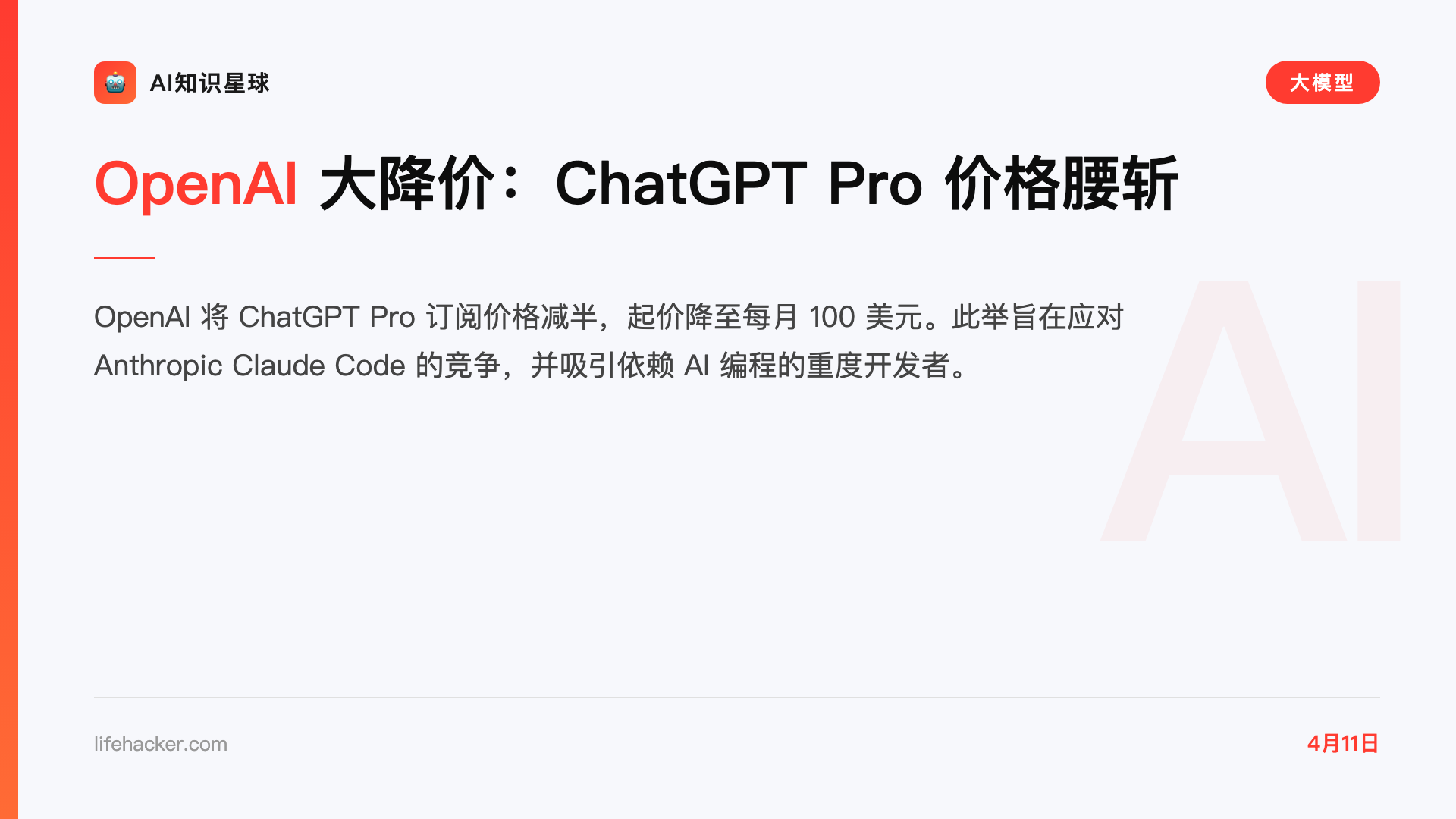 OpenAI 大降价:ChatGPT Pro 价格腰斩