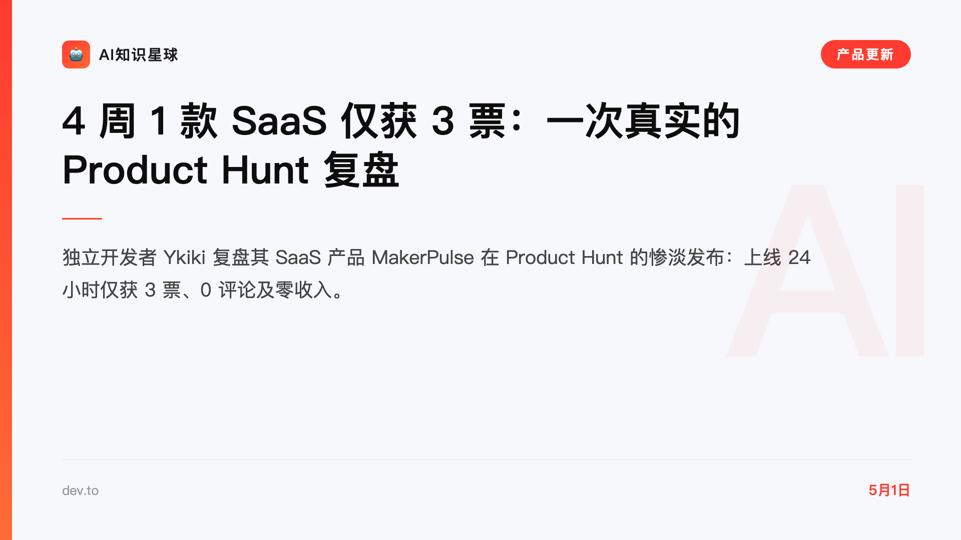 4 周 1 款 SaaS 仅获 3 票:一次真实的 Product Hunt 复盘
