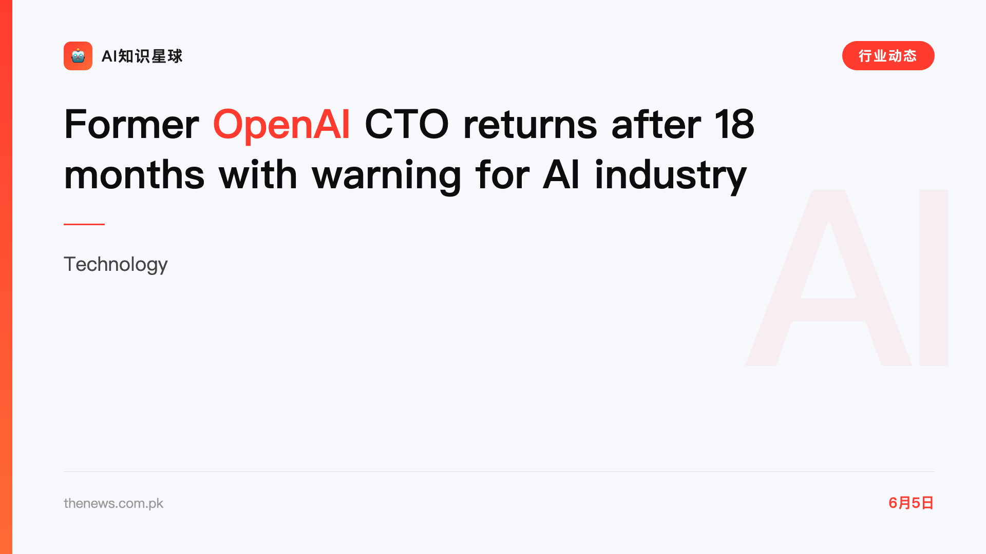 Former OpenAI CTO returns after 18 months with warning for AI industry
